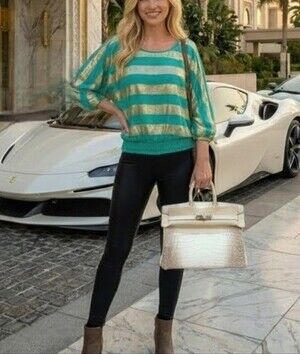 Beutiful turquoise and gold blouse size L  LNT